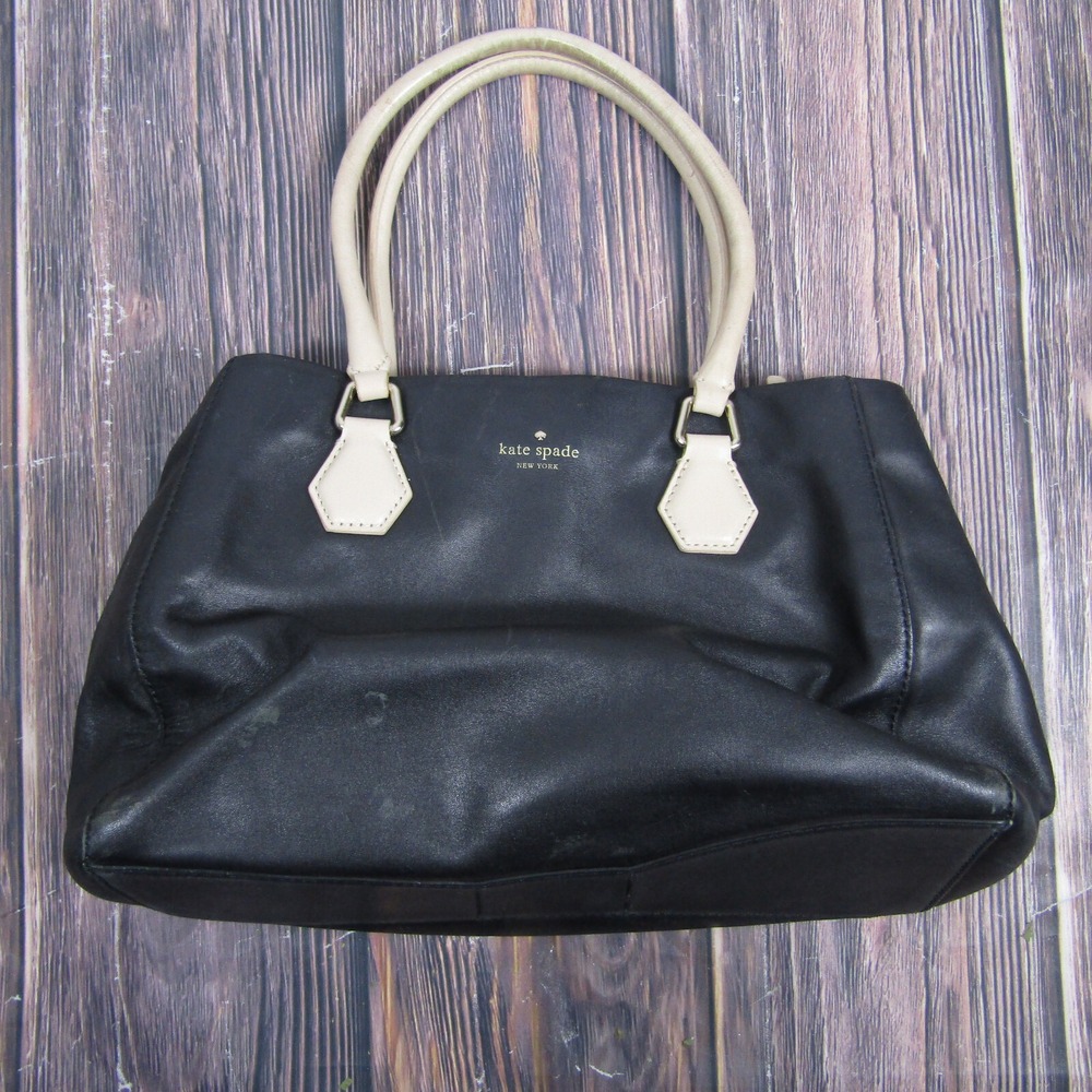 Kate Spade Shoulder‎ Bag Black Leather Purse Beige Handbag Travel